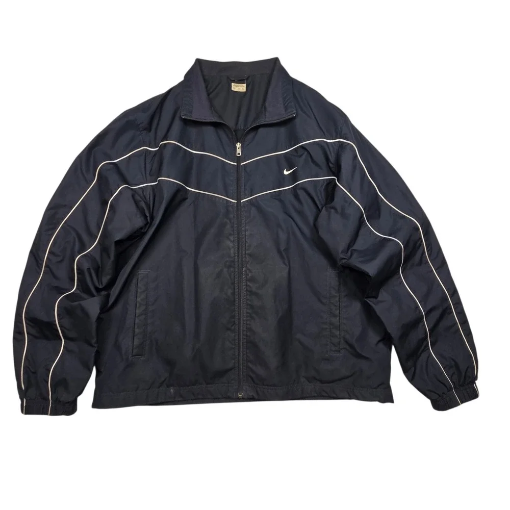 Nike Full Zip Culture Chevron Windbreaker Jacket Black White Men's Size XXL